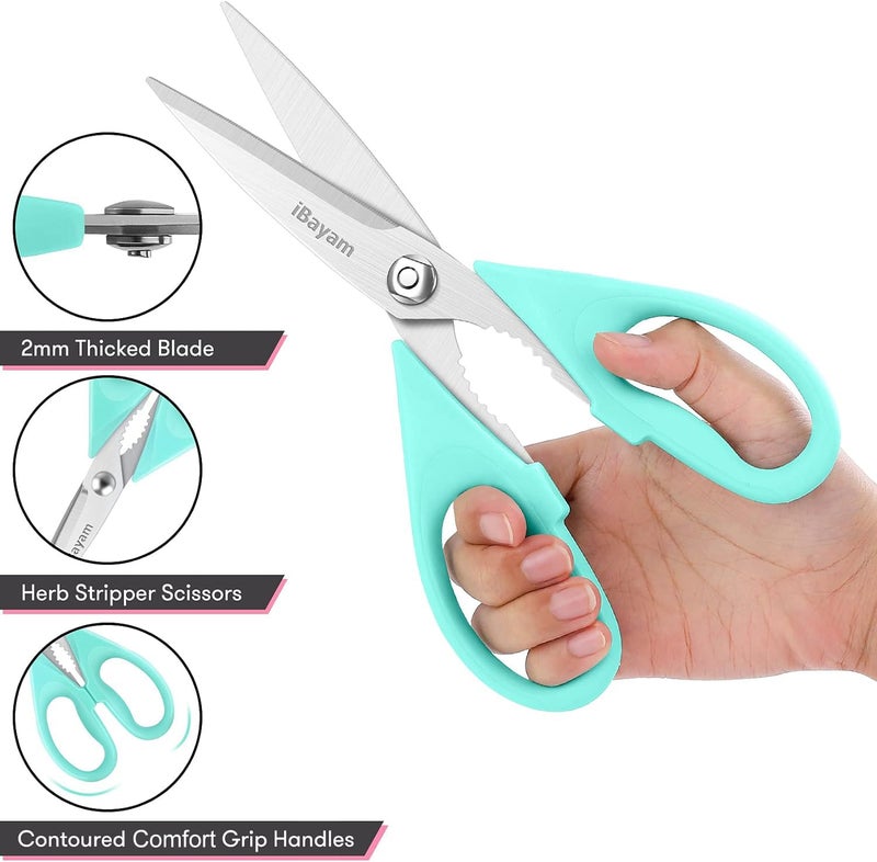iBayam Kitchen Shears  iBayam Kitchen Scissors All Purpose Heavy Duty Meat Scissors Poultry Shears  Dishwasher Safe Food Cooking Scissors Stainless Steel Utility Scissors  2-Pack  Pastel Pink  Mint Blue - Image 4